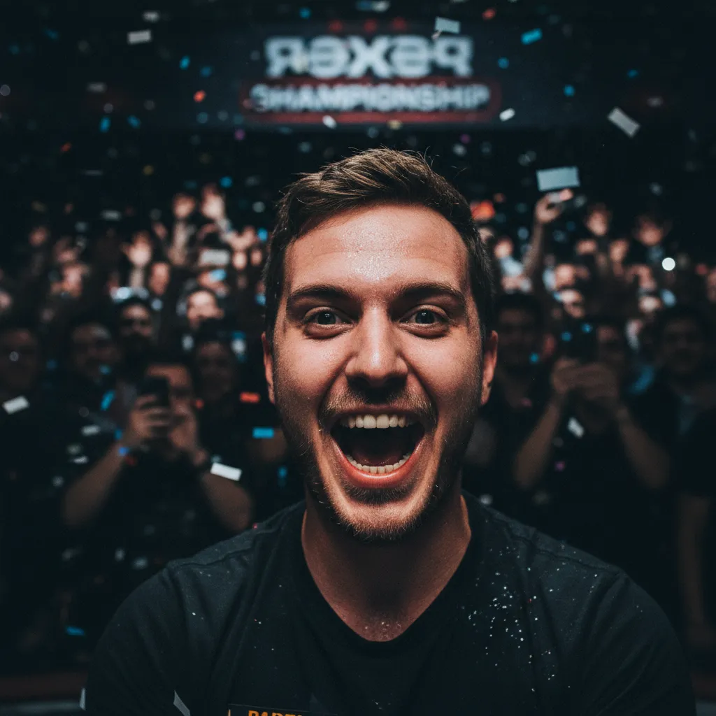 A poker player looking thoughtfully at their cards